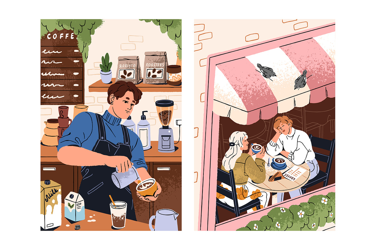 People in cafe. Coffee shop posters, a Food Illustration by PaperTrident (Photo 2 of 3)