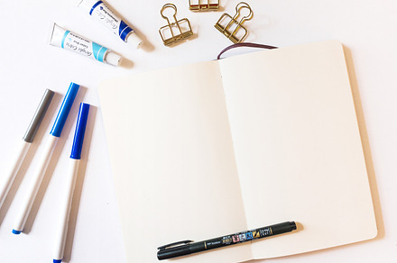 Blue theme flat lay desktop 2 featuring table top, top view, and flat lay
