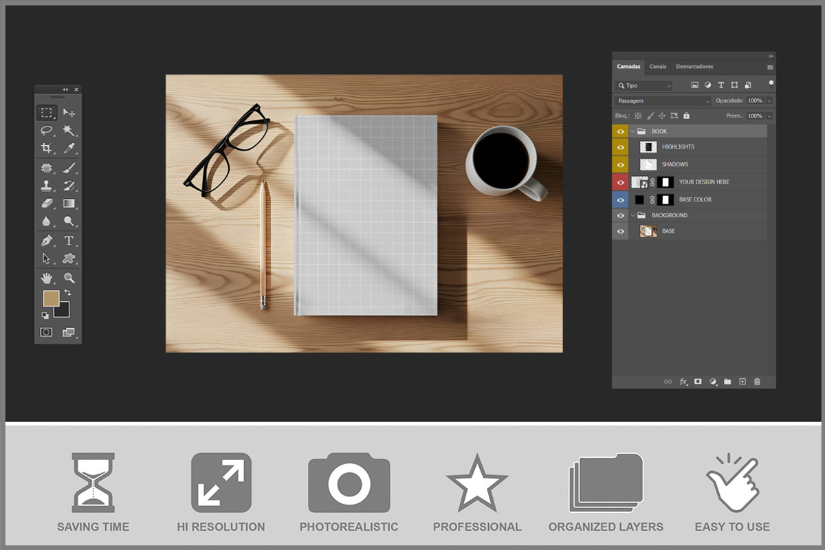 Book Cover on Wooden Desk Mockup PSD, a Books & Magazine Mockup by Bruno's Shop (Photo 3 of 4)