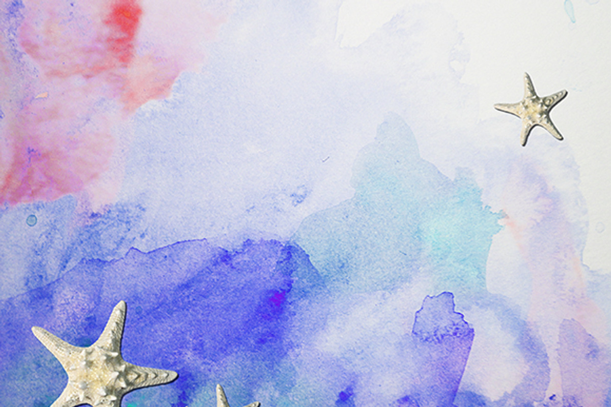 Watercolor Backgrounds with Starfish, a Product Mockup by Jan Marvin 'Art of Joy' (Photo 3 of 6)