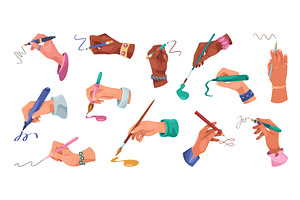 Set of vector hands holding pen, an Education Illustration by Elegant Solution