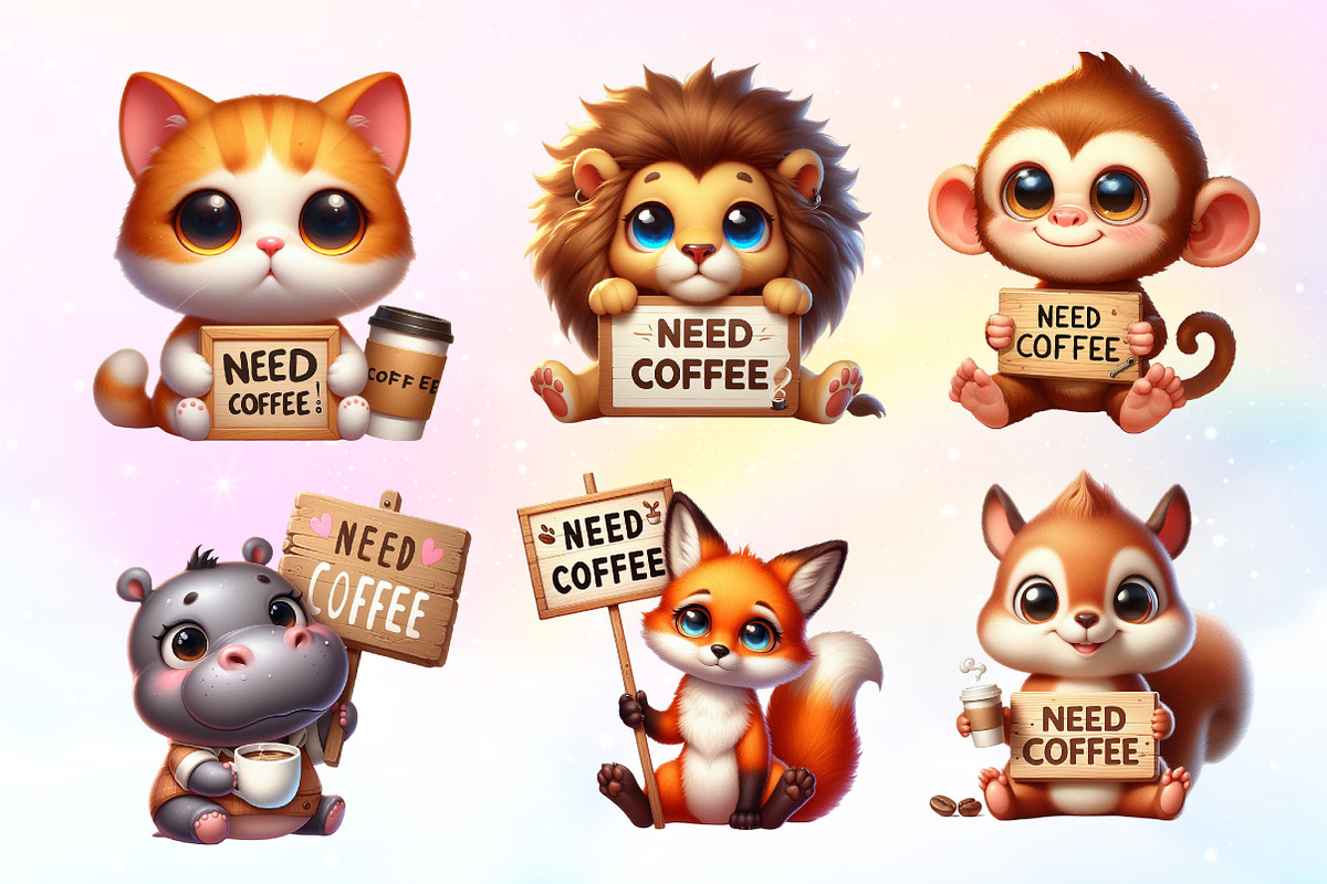Need Coffee Animals Clipart, a Work Illustration by Dream Creation (Photo 4 of 5)