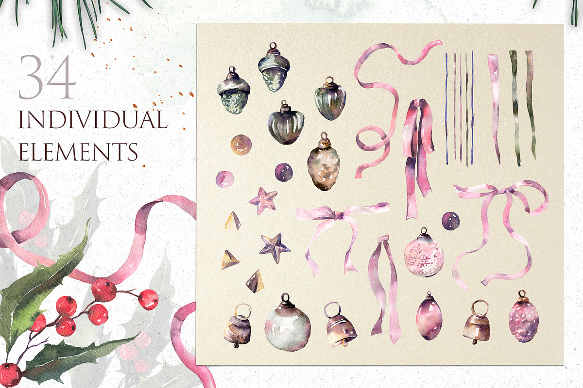 CHRISTMAS Watercolor Collection, an Illustration by Les Frolova (Photo 8 of 12)