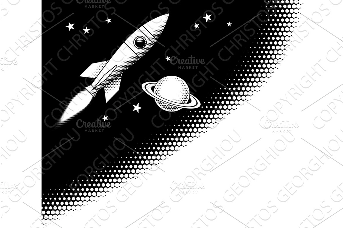 Retro Vintage Rocket Space Ship, an Illustration by Christos Georghiou