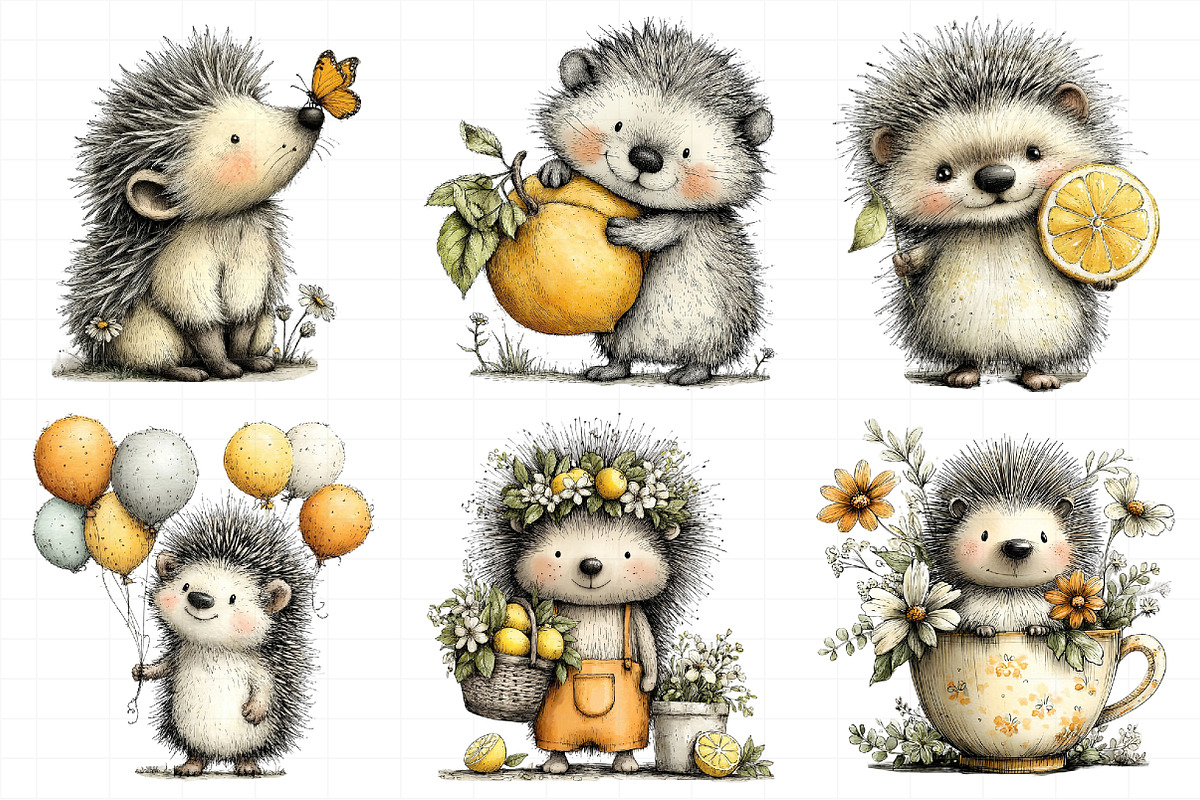 Whimsical Summer Hedgehog Clipart, an Illustration by Daily.Designs (Photo 8 of 8)