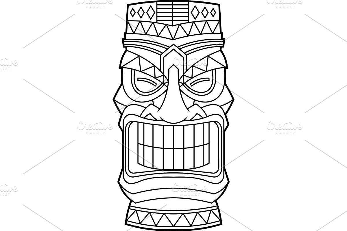 Black And White Smiling Tiki Mask, an Illustration by HitToon