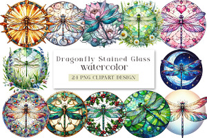 Dragonfly Stained Glass Clipart, an Illustration by DreamArtGraphic