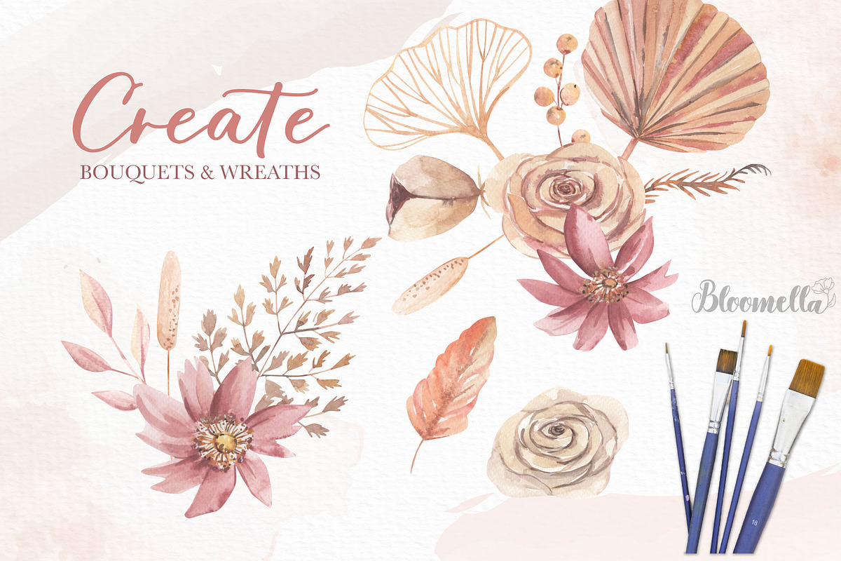 Boho Watercolour Clipart Elements, a Decorative Illustration by Bloomella (Photo 5 of 6)