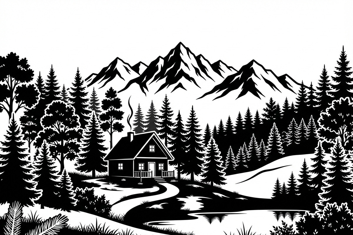 50 Forest Cabin Landscape Silhouette, an Empty State Illustration by Amazin_art (Photo 29 of 38)