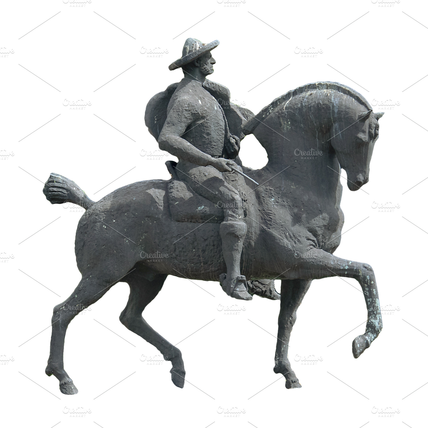 Isolated image of a stone material horse with rider sculpture, an Arts & Entertainment Photo by DanFLCreativo