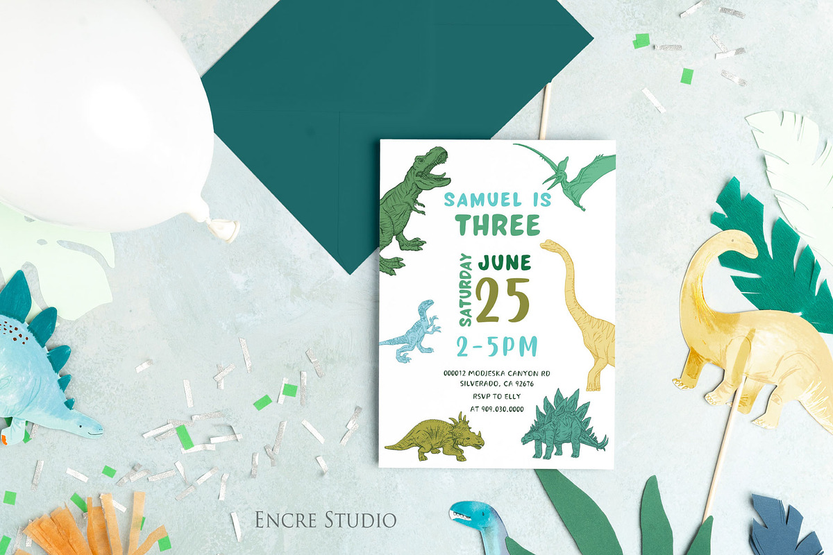 Dinosaur Birthday Invitation, an Invitation Template by Encre Studio (Photo 3 of 5)