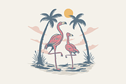Flamingo in Summer Paradise, an Animal Illustration by Mangustudio (Thumbnail 1 of 3)