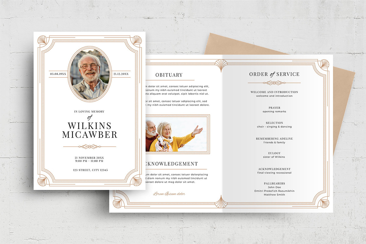 Funeral Program with Deco Border, a Flyer Template by BrandPacks (Photo 1 of 8)