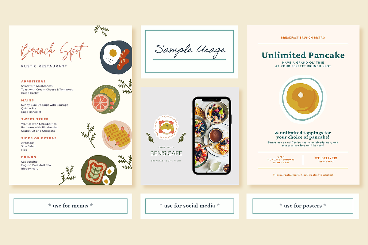 Brunch & Breakfast Food Sticker Pack, a Food Illustration by Creativity Bucketlist (Photo 4 of 6)