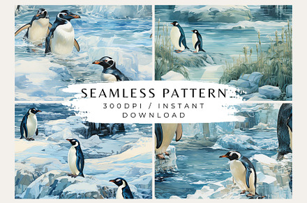 4 Penguin Habitat Seamless Patterns, a Pattern Graphic by Inknfolly