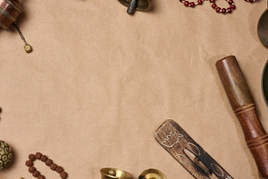 Religious objects for prayer and meditation, with a sheet of bro, a Sports & Recreation Photo by ndanko