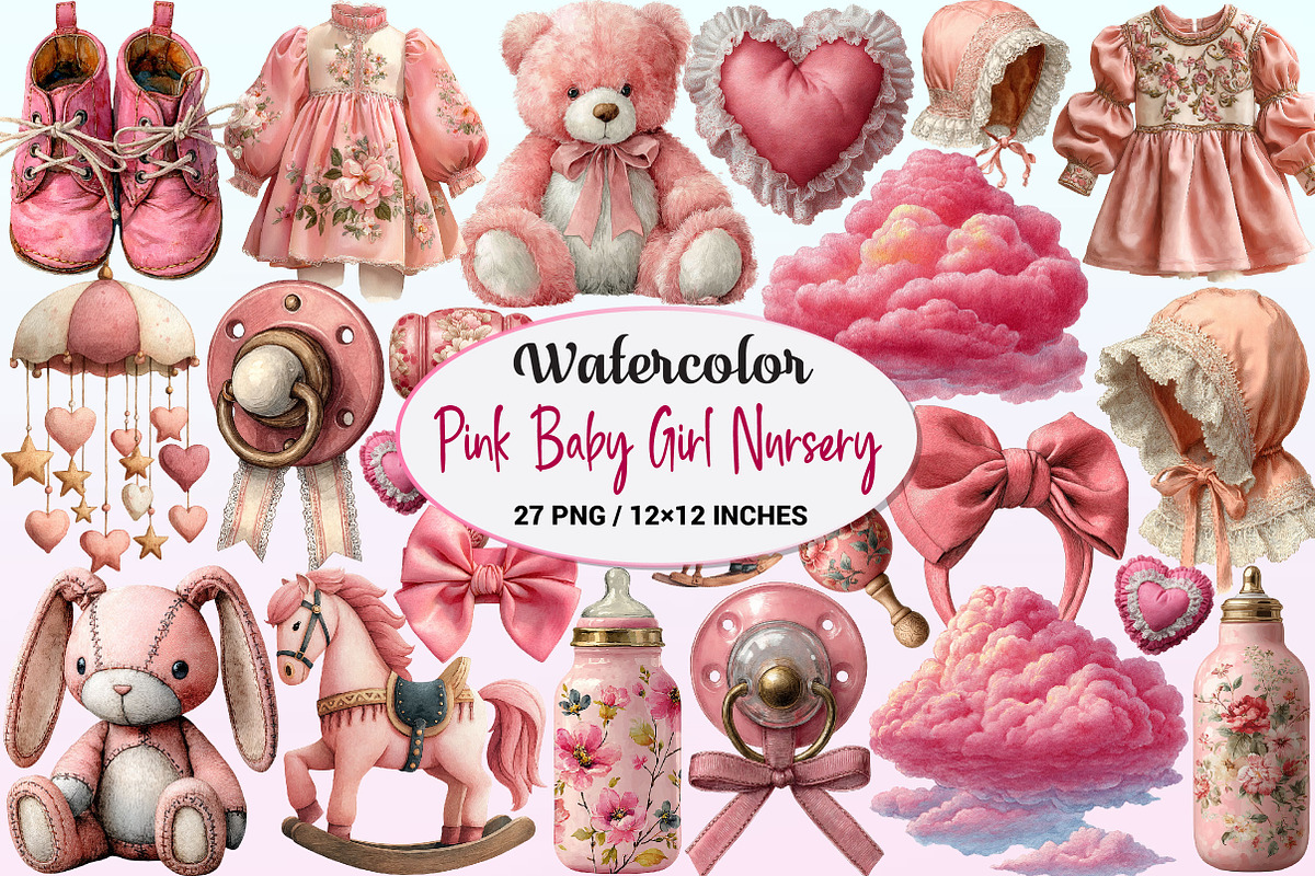 Pink Baby Girl Nursery Clipart, a Graphic by CitraGraphics (Photo 1 of 4)