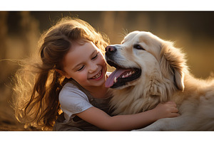 pet dog licking child ai generated, an Animal Photo by pikepicture
