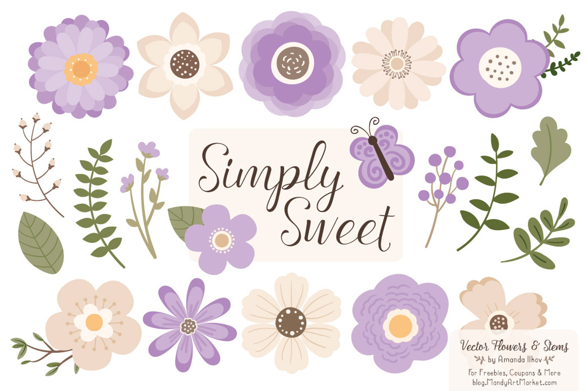 Lavender Flowers Clipart, an Illustration by Amanda Ilkov (Photo 1 of 4)