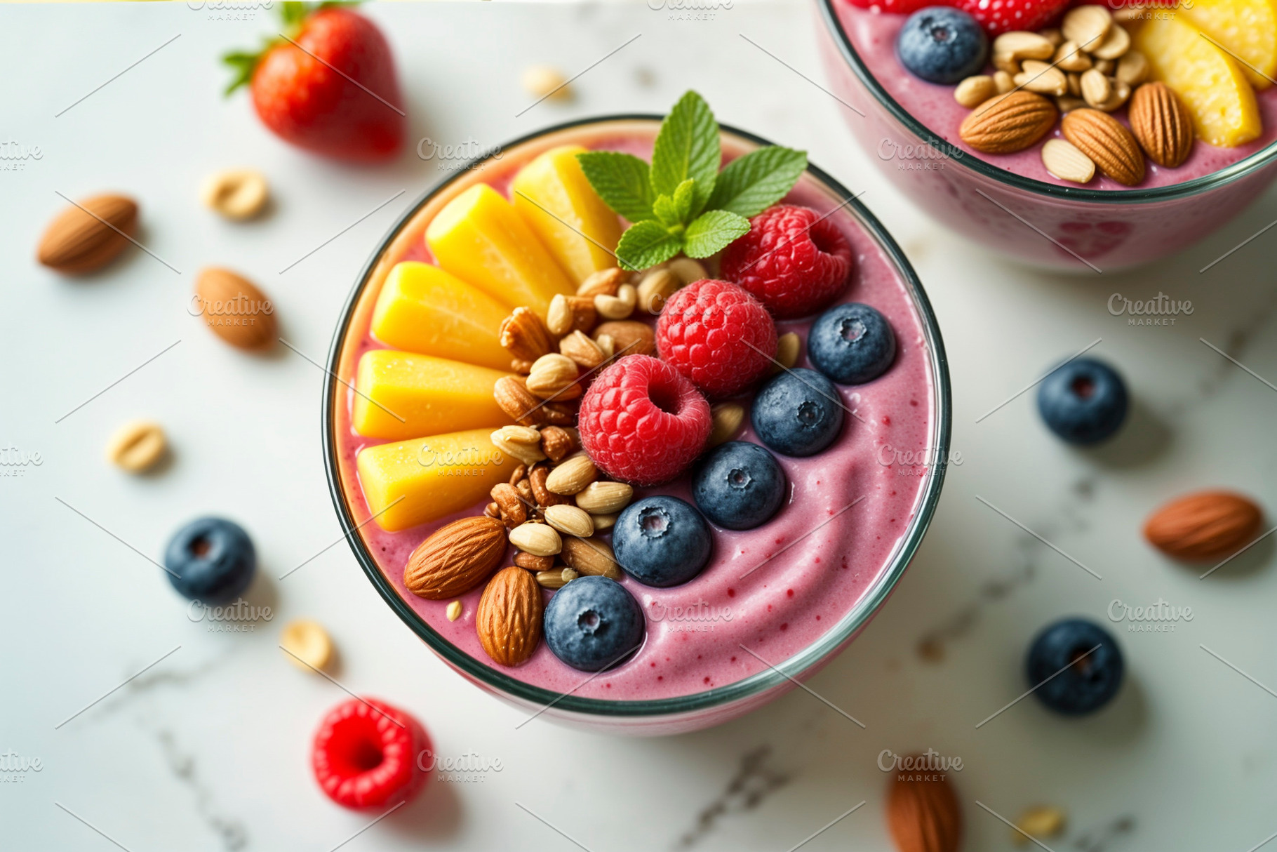 Vibrant smoothie bowl, a Photo by rarrarorro