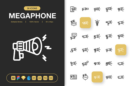 Megaphone Icons, an Outline Icon by Spacepixel Creative