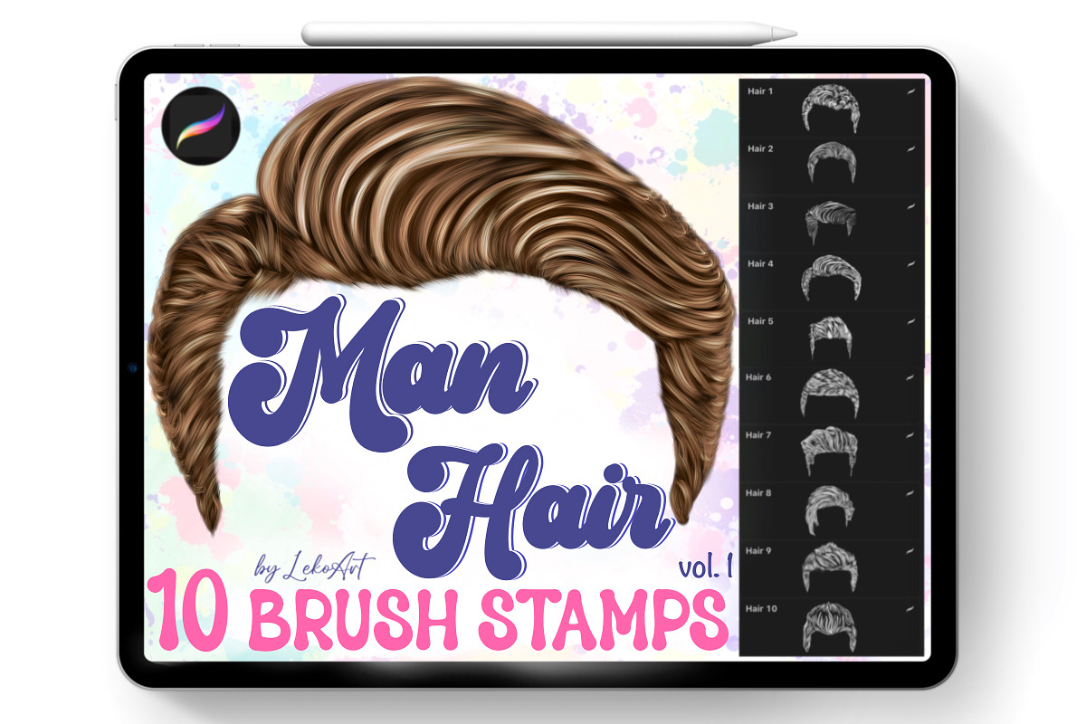 Man Hair Brush Stamps Procreate, a Brush Add-On by LekoArt (Photo 1 of 4)