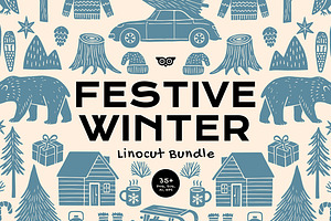 Festive Winter Linocut Bundle