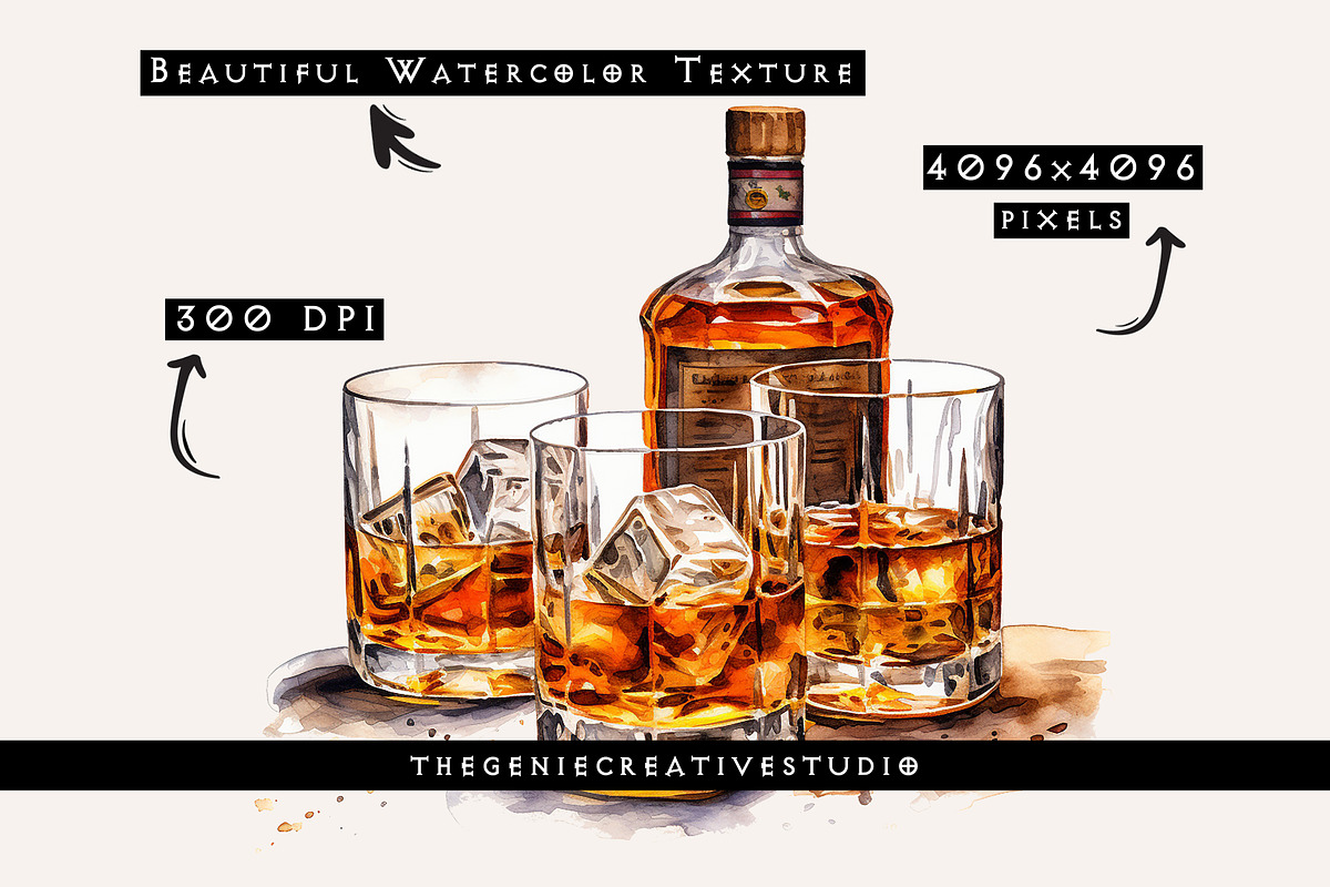 Watercolor PNG Whiskey Clipart, a Food Illustration by Geniecreativestudio (Photo 3 of 9)