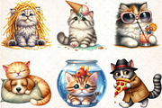 Funny Cat Life Watercolor Clipart, an Illustration by DreamCafeArt (Thumbnail 3 of 4)