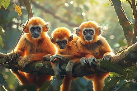 A group of golden langurs huddled to, an Animal Photo by LOGOCREATIVE