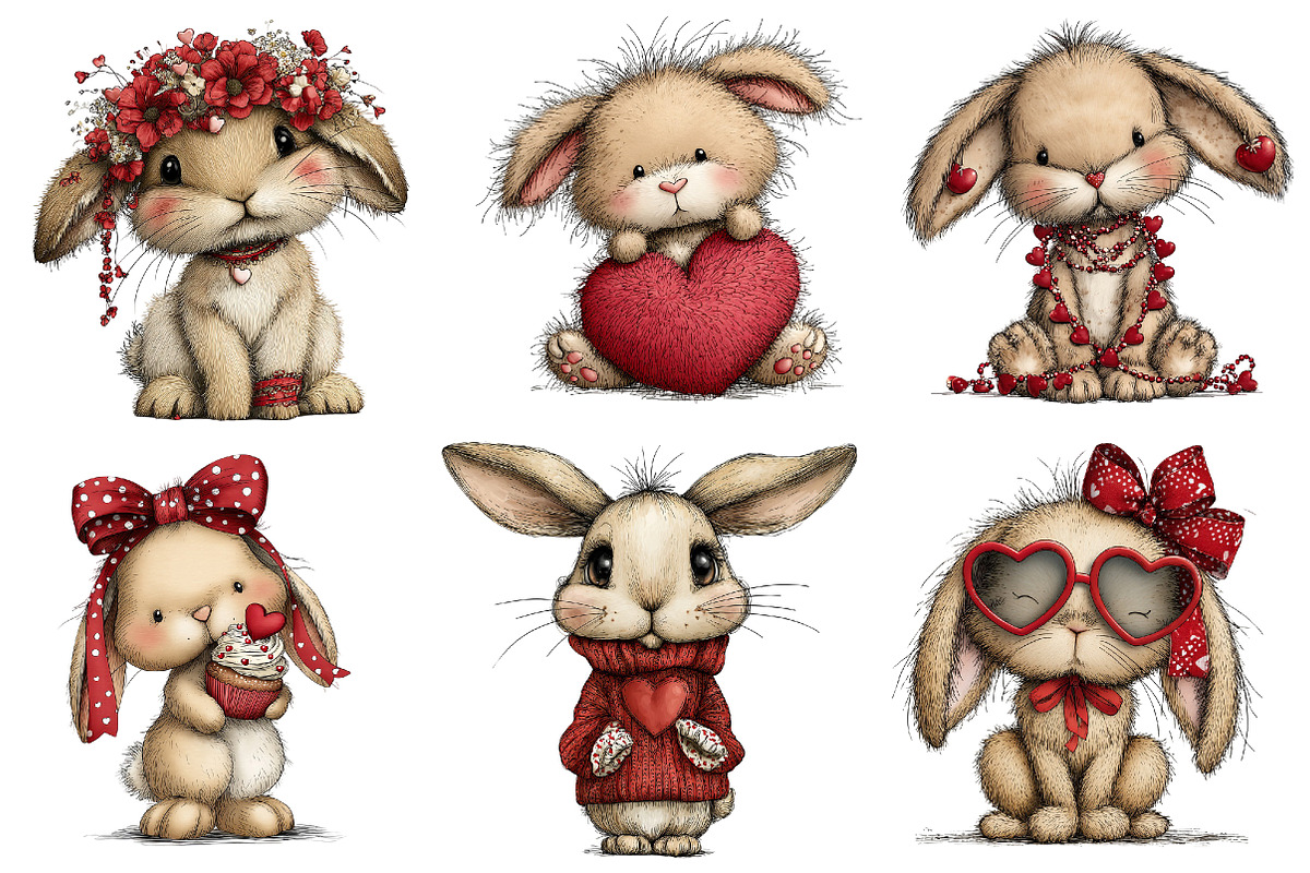 Quirky Valentines Bunny Clipart, an Illustration by Dream Creation (Photo 3 of 7)