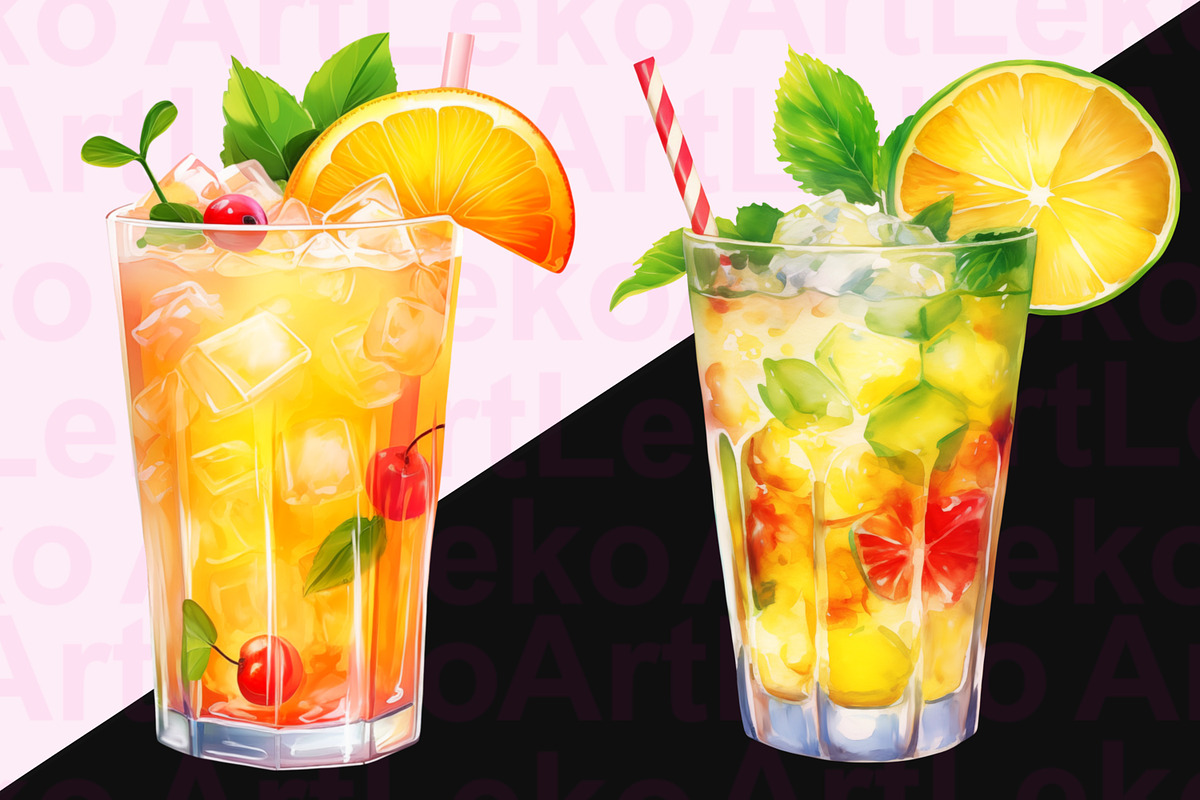 Tropical Cocktails Clipart, a Food Illustration by LekoArt (Photo 6 of 10)