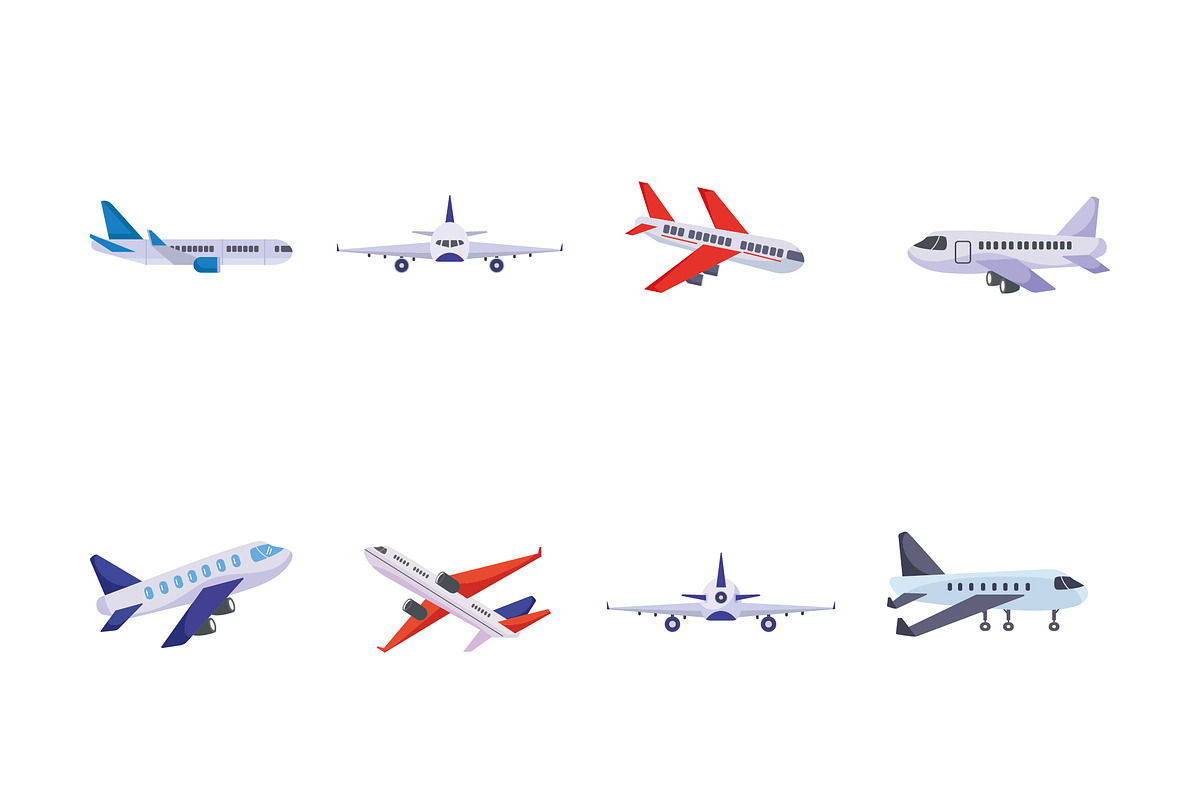 Airplane Flying Illustration Set