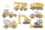Construction Trucks Clipart, a Transportation Illustration by ArtGiftsStudio (Thumbnail 2 of 7)