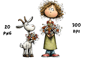 Whimsical Floral Girl & Kitten, an Animal Illustration by GiraffeCreative (Thumbnail 4 of 20)