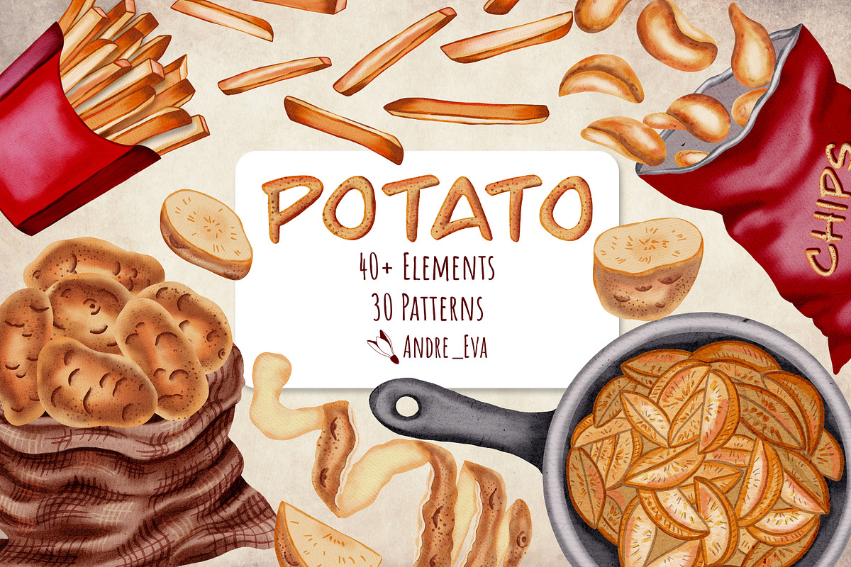 Watercolor Potato Illustration Bundl, an Illustration by Andre_Eva (Photo 1 of 11)