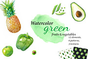Watercolor green fruits,vegetables., a Food Illustration by yulia.sukhanova (Thumbnail 1 of 3)