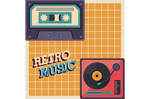 cassete and vinyl player retro, an Object Illustration by studiogstock