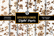 Sepia Rose Flowers Seamless Pattern, a Pattern Graphic by Creative Store (Thumbnail 1 of 5)