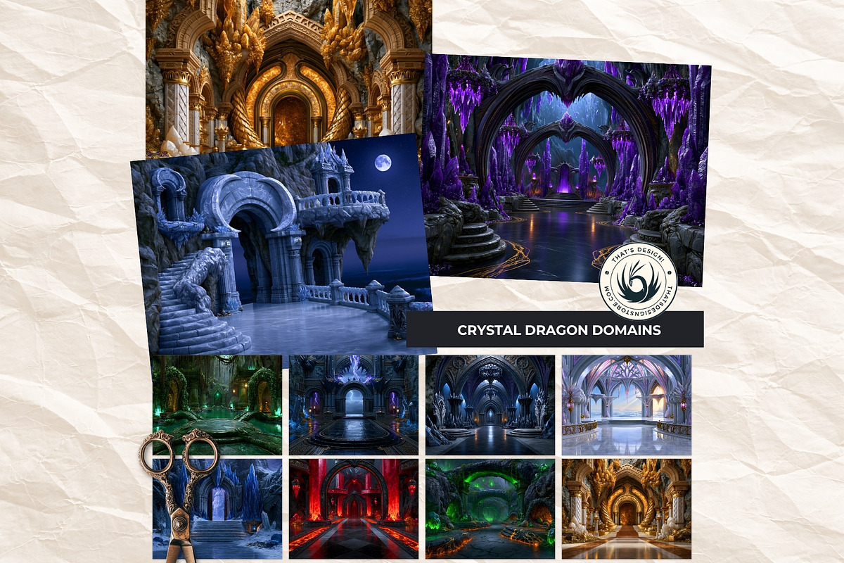 Crystal Beast Realms Backdrops, a Decorative Illustration by ThatsDesignArt (Photo 3 of 15)