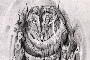 Mystical Owl. Pencil Illustration