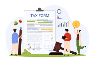 Tax payment, tiny people work with, a Finance Illustration by Flashvector