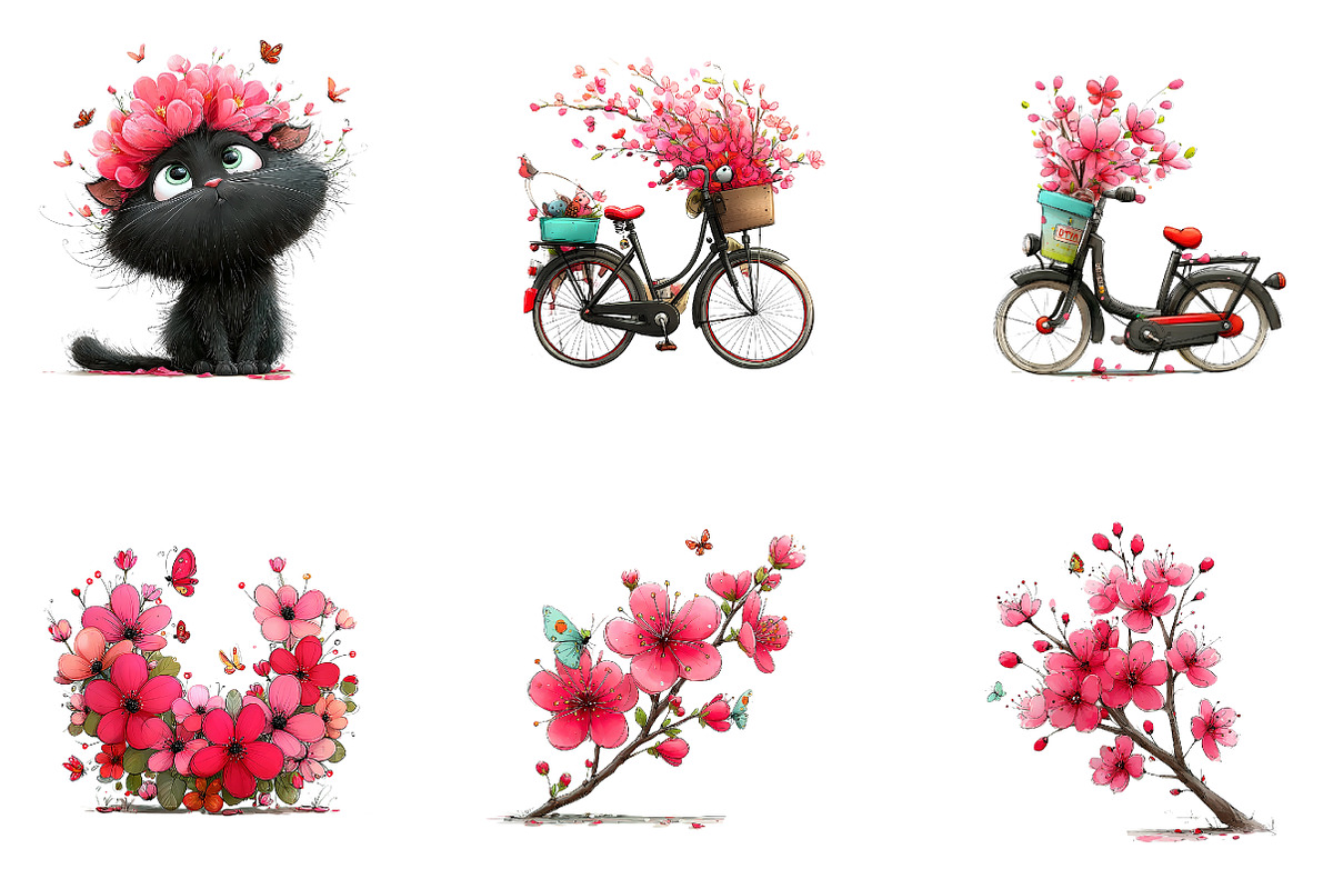 Black Pink Spring Clipart, an Illustration by CreationArt (Photo 4 of 7)