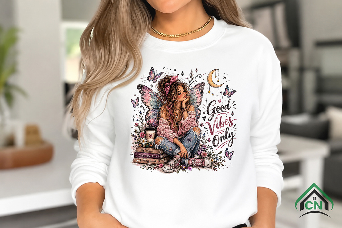 Good Vibes Only Butterfly Girl PNG, a Seasonal Illustration by Craft Nest (Photo 3 of 6)