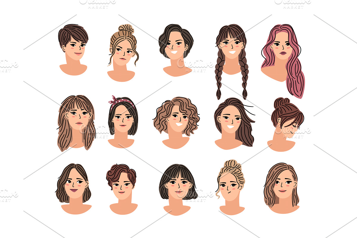 Collection of woman avatars. Pretty, a Person Illustration by Stock-Smart-Start