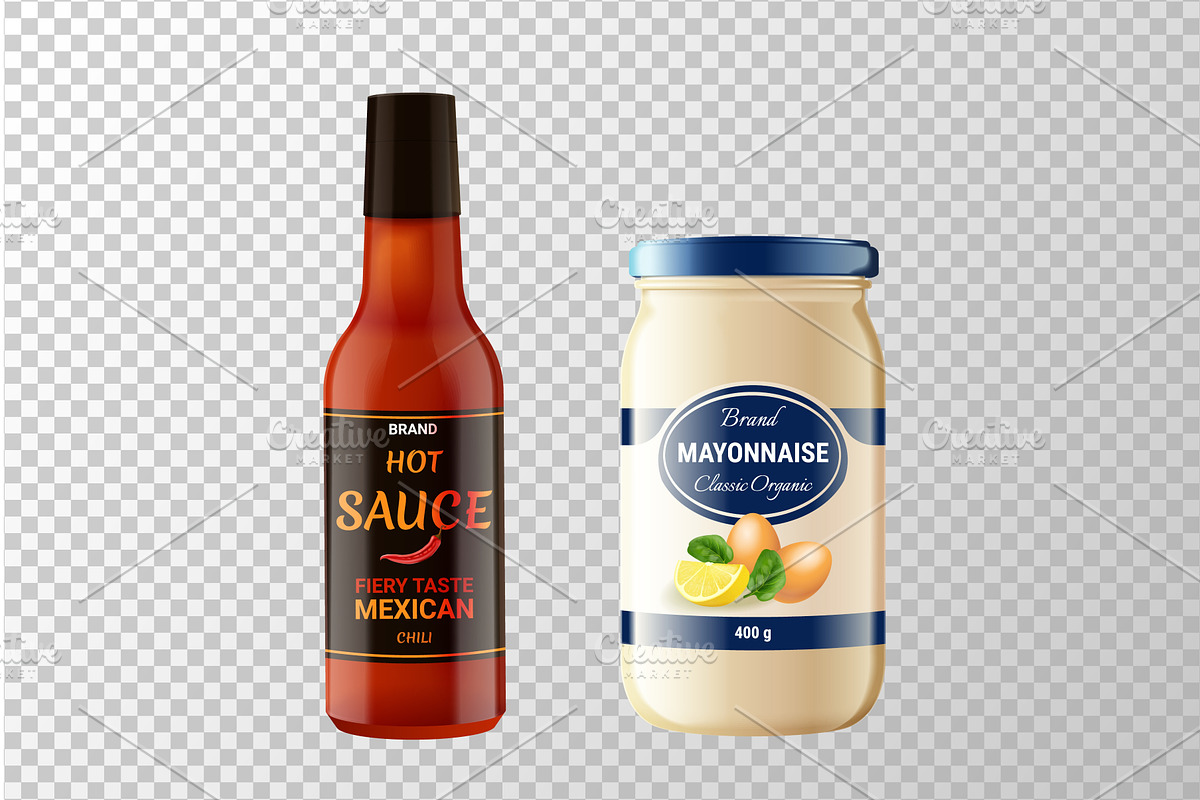 Mayonnaise and hot sauce. Realistic, a Food Illustration by Stock-Smart-Start
