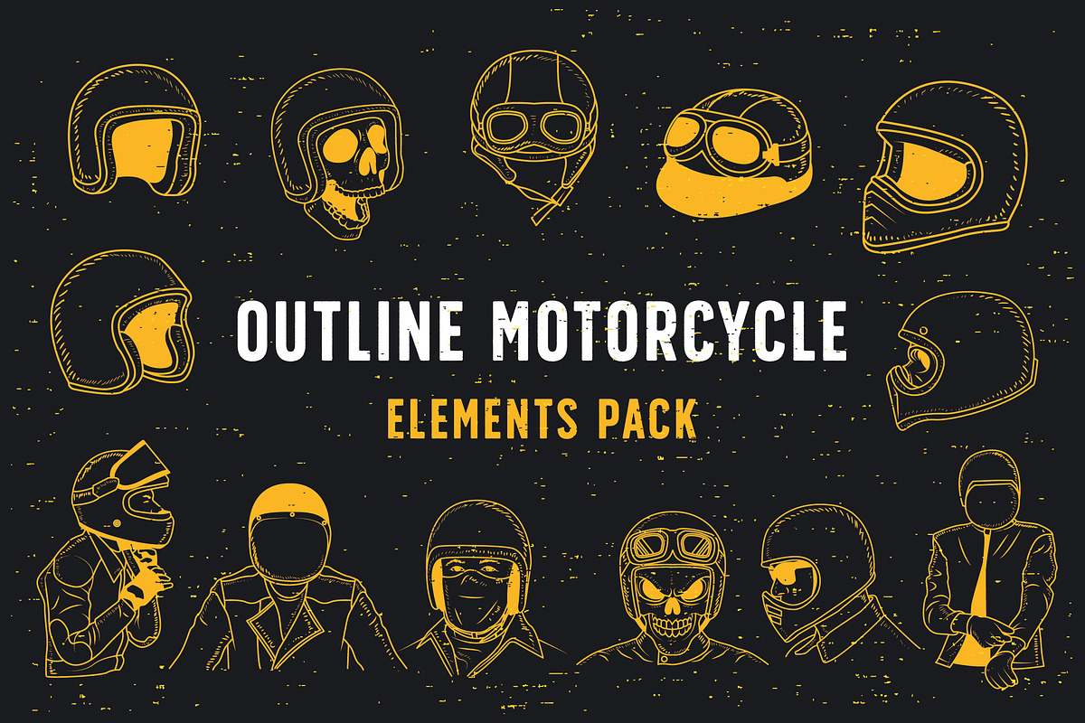 Outline Motorcycle Elements Pack, a Person Illustration by Jiwstudio