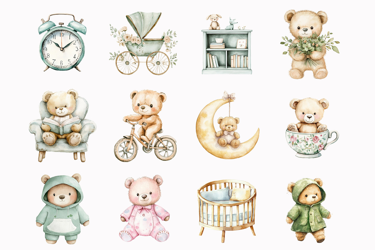 Sage Green Teddy Bear Clipart, an Illustration by Design Market (Photo 3 of 4)