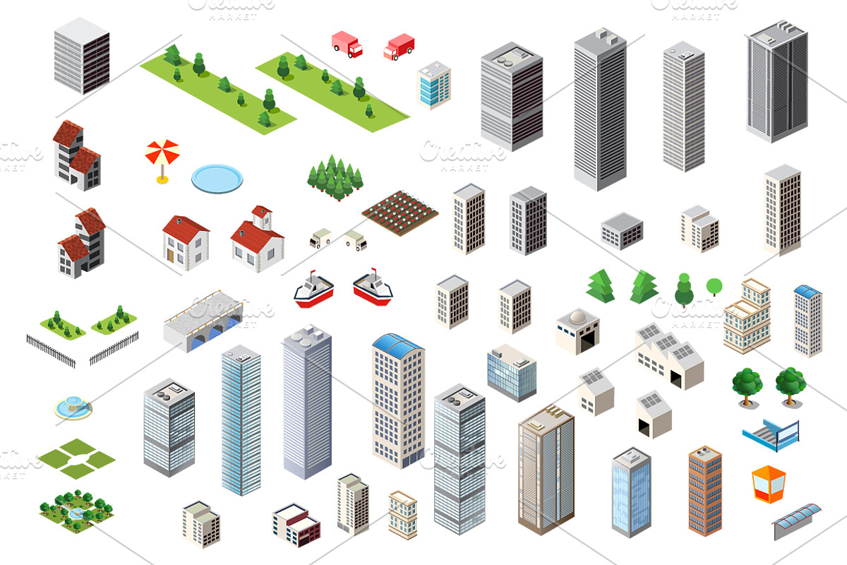 Isometric bundle modern 3D city, an Object Graphic by AlexZeL