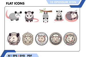 Cute Opossum Illustration & Mascot, a Solid Icon by Fontmine Studio